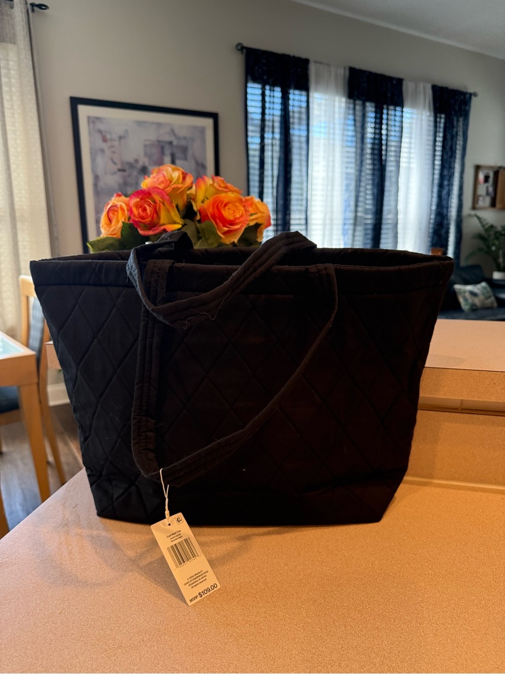 NWT Vera Bradley East West Tote in Black Moonless Night